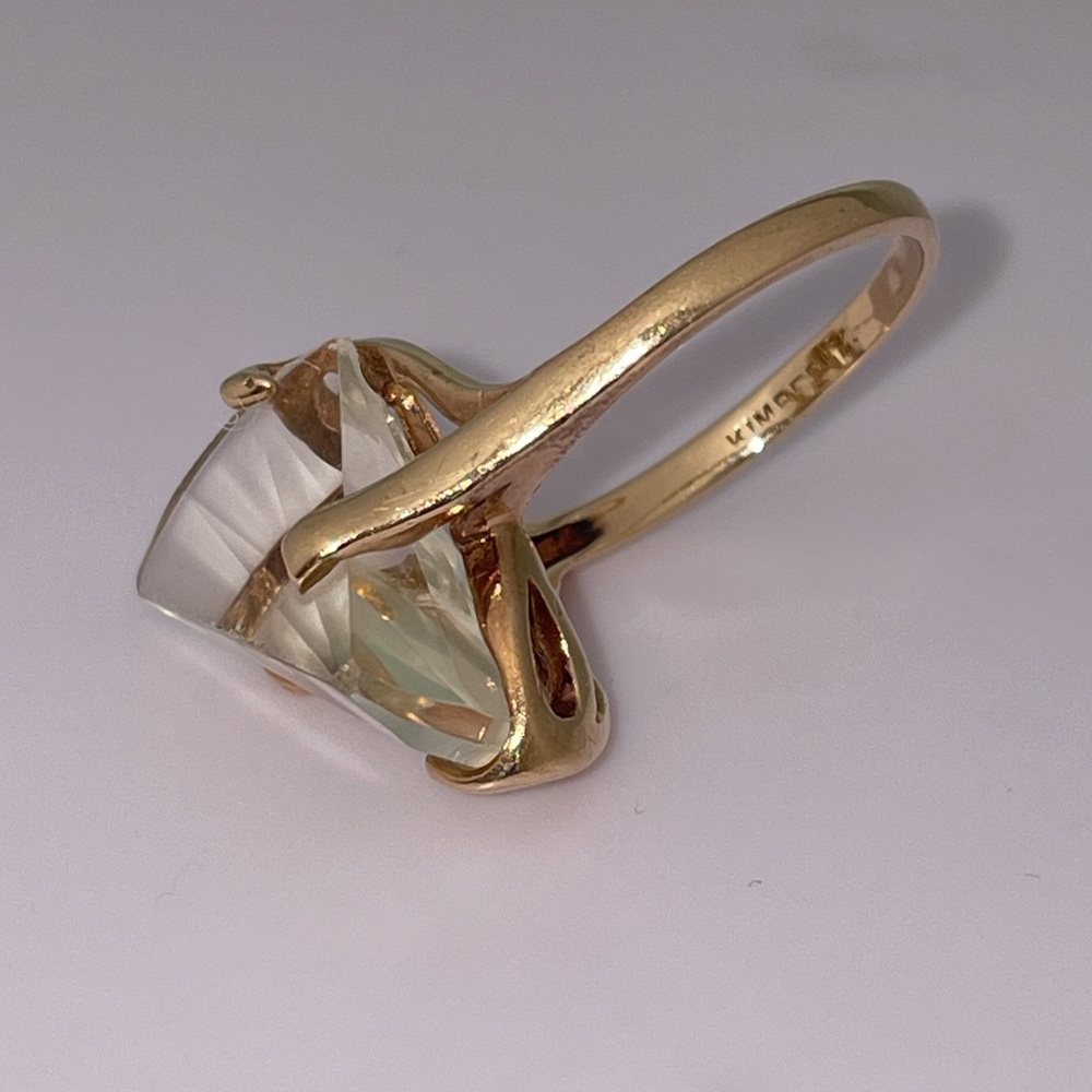 Vintage Solid 10K Yellow Gold Fancy Cut Quartz ? Gemstone Ring Modern (not 14K ) - Picture 9 of 17